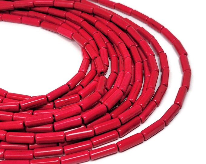Dark Pink Howlite Tube Cylinder or Column Bead - 13mm by 4mm - 29 beads - Whole Strand - synthetic turquoise