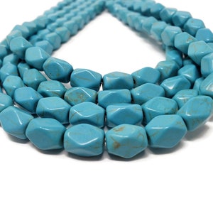 Blue Turquoise Faceted Tube or Rectangle Bead - 12mm by 8mm by 8mm - 34 beads - sky blue synthetic turquoise matrix - whole strand