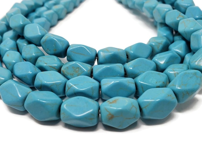 Blue Turquoise Faceted Tube or Rectangle Bead - 12mm by 8mm by 8mm - 34 beads - sky blue synthetic turquoise matrix - whole strand