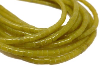 Green Serpentine Heishi Bead - 3x3mm - whole strand - about 160 beads - olive new jade small tube - shades of green stone