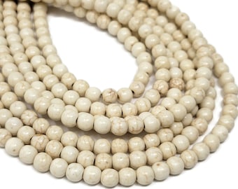 Bone White 6mm Round Bead - 66 beads - whole strand - ivory synthetic turquoise