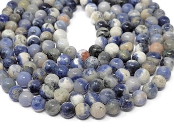 Natural Blue Sodalite 8.5mm Round Bead - whole or half Strand - 45 or 23 beads - blue spot jasper - dark blue and white stone