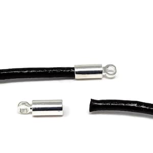 Platinum Silver Cord Ends: 2mm Round Leather or Cord End Cap