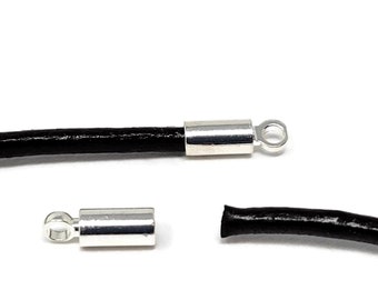 Silver Cord Ends For 2mm Round Cord - 2.2mm inner diameter - 8mm by 2.7mm - glue on - 10 20 50 100 250 pcs - platinum leather end cap