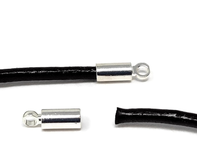 Silver Cord Ends For 2mm Round Cord - 2.2mm inner diameter - 8mm by 2.7mm - glue on - 10 20 50 100 250 pcs - platinum leather end cap
