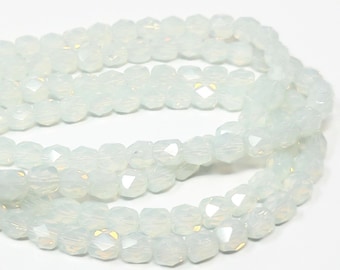 Opalite Faceted Barrel Bead - 71 beads - 5mm by 5mm - opal glass cube - whole strand - moonstone glass