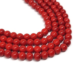 Cherry Red Mountain Jade 6mm Round Bead - 65 beads - Crimson Mashan Jade - Scarlet - candy apple red dyed marble - whole strand