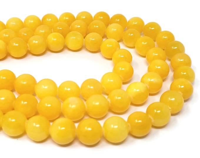 Yellow Mountain Jade 12mm Round Bead - 33 beads - whole strand - Mashan jade - marble