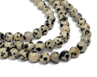 Dalmatian Jasper 6mm Round Bead - 64 beads - natural black spotted stone - whole strand - polka dot - black spots