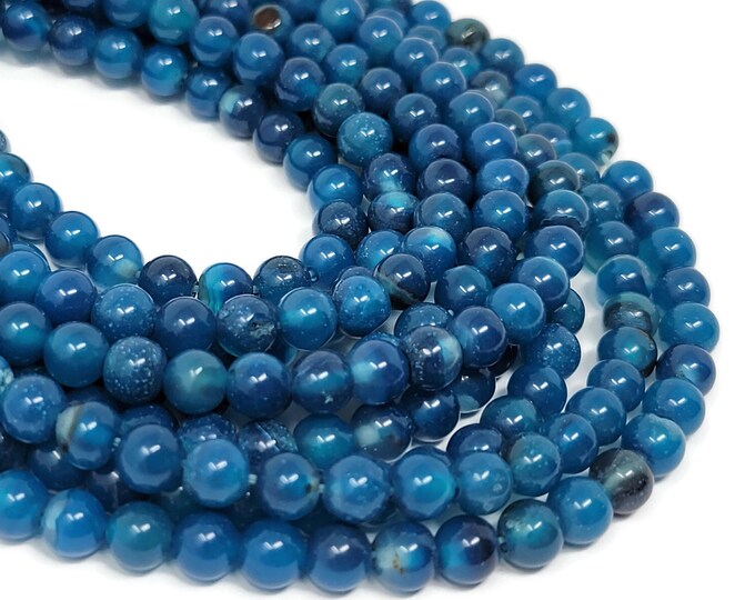 Blue Agate 6mm Round Bead - 61 beads - Whole Strand - blueberry translucent dyed stone