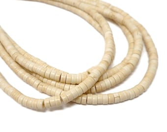 Bone White Heishi Bead - 4mm by 2mm - 174 beads - Whole Strand - beige cream ivory synthetic turquoise saucer spacer rondelle abacus
