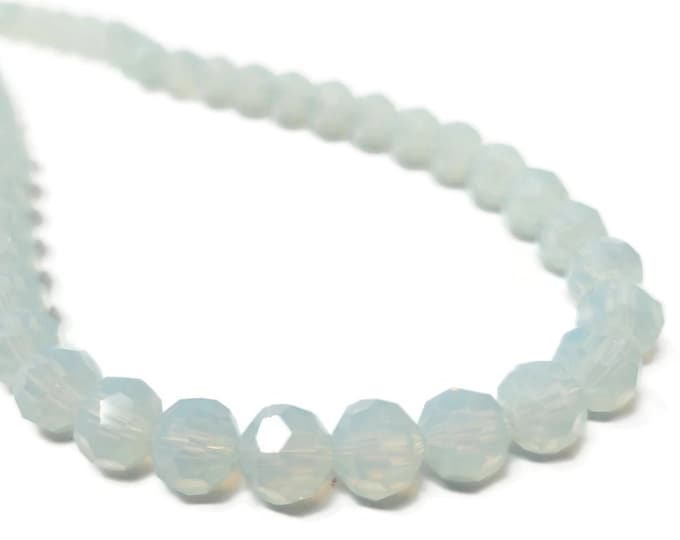 Opalite 8mm Faceted Round Bead - 54 beads - Sea Opal - Moonstone Glass - iridescent clear - whole strand
