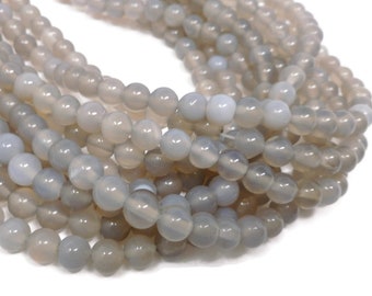 Gray Agate 6mm Round Bead - whole strand - 62 beads - taupeneutral transparent translucent stone