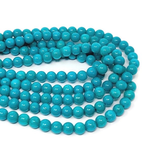 Cyan Blue Mountain Jade 6mm Round Bead - 64 beads - turquoise aqua - Mashan Jade - marble - whole strand