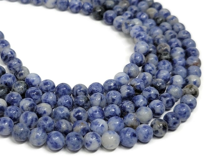 Blue Spot Jasper 6mm Round Bead - Full Strand - 61 beads - Navy Blue Spotted Stone - Dark Blue - Sodalite