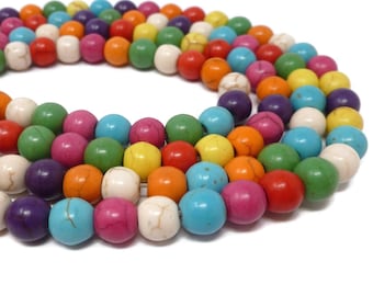 Mixed Color 8mm Round Beads - Rainbow - 49 beads - Whole Strand - colorful synthetic turquoise multicolor
