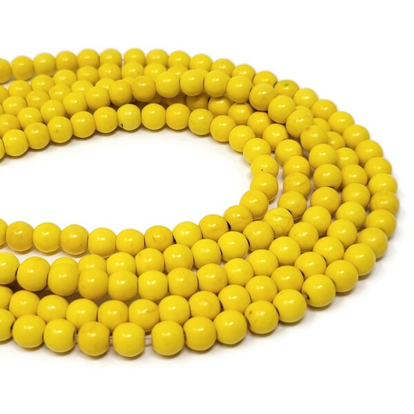 Yellow Howlite 6mm Round Bead - 69 beads - whole strand - Bright Mustard Yellow - Lemon Synthetic Turquoise