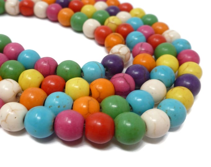 Mixed Color 8mm Round Beads - Rainbow - 49 beads - Whole Strand - colorful synthetic turquoise multicolor