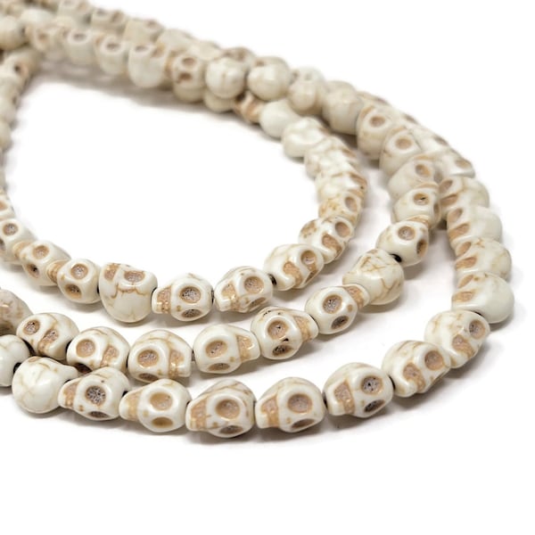 Bone White Howlite Small Skull - 8mm x 7mm x 6mm - 50 beads - Whole Strand - White Imitation Turquoise - Skulls - Ivory Cream