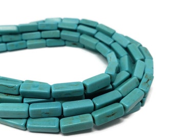 Blue Square Tube or Rectangle Bead - 12x4mm - 33 beads - whole strand - synthetic turquoise