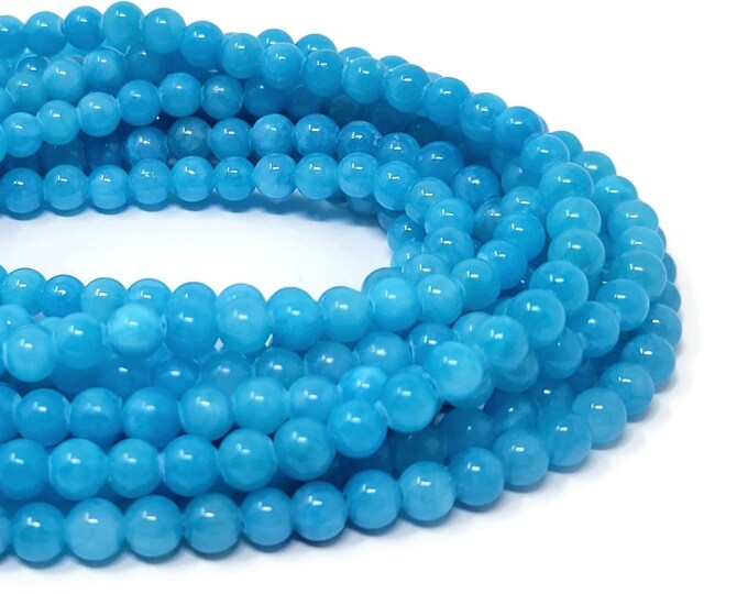 Sky Blue Mountain Jade 6mm Round Bead - 68 beads - Light Blue Mashan Jade - robin egg blue marble - whole strand