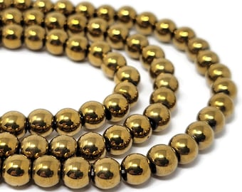 Gold Non-Magnetic Round Hematite 6mm Bead - whole strand - 71 beads