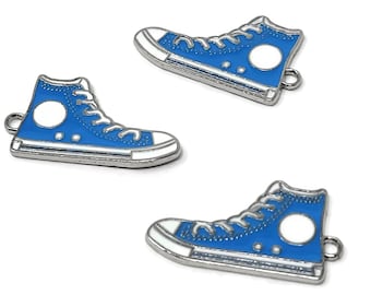 Sky Blue Hi Top Basketball Shoe Charm - Two-Sided Enameled Athletic Shoes - Sneaker Pendant - 30mm by 17mm by 2mm - 1 2 3 5 10 25 pcs