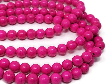 Hot Pink 10mm Round Bead - 41 beads - whole strand fuchsia bright pink synthetic turquoise - neon