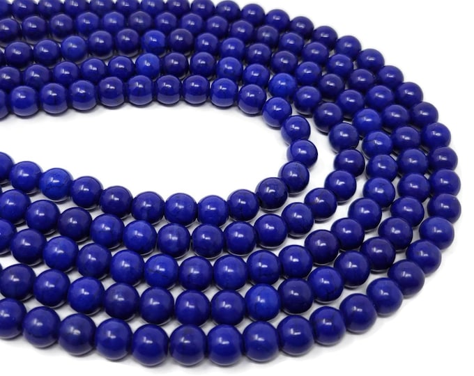 Blue 8mm Round Bead - 53 beads - Whole Strand - Blueberry Synthetic Turquoise - Cobalt - Denim - Navy - Lapis - Royal Blue