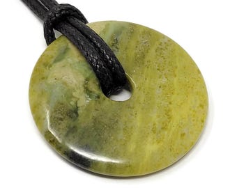Green Stone Donut Focal Bead - 36x5mm with 6mm Hole - pi stone pendant