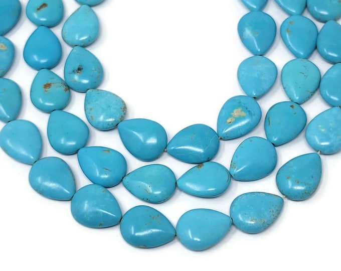 Blue Turquoise Teardrop Bead - 20mm by 15mm by 7mm - Whole Strand - 21 beads