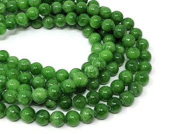 Lime Green Mountain Jade 8mm Round Beads - 50 beads - whole strand - avocado Mashan jade - green apple pea - opaque marble - candy jade