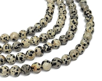 Dalmatian Jasper Faceted 8mm Round Bead - 45 beads - Whole Strand - natural black and white spotted stone