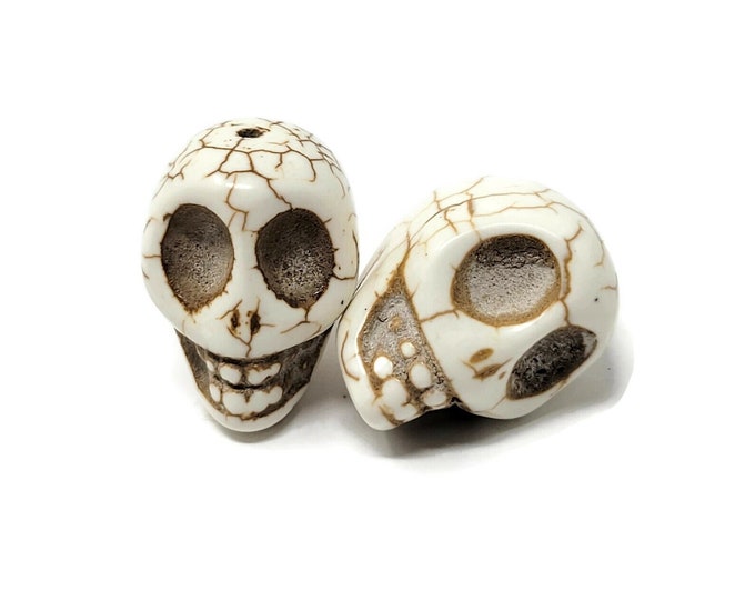 Bone White Howlite Extra Large Skull Bead - 30mm by 28mm by 24mm - Jumbo Huge Over 1 Inch - synthetic turquoise - cream beige 1 2 3 4 5 pcs