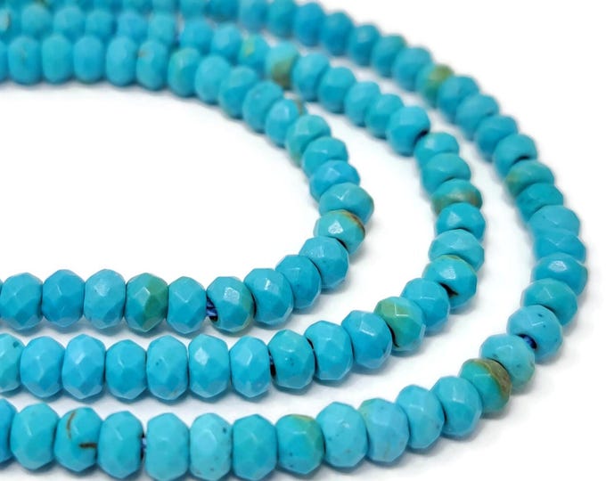 Blue Faceted Rondelle or Abacus Bead - 4.5x2.5mm - 126 beads - whole strand - synthetic turquoise