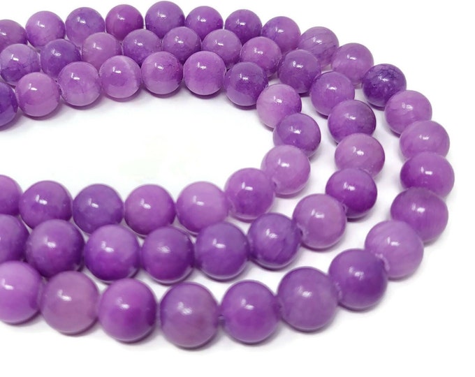 Purple Lilac Mountain Jade 10mm Round Bead - Whole Strand - 40 beads - violet stone - lavender marble - shades of purple