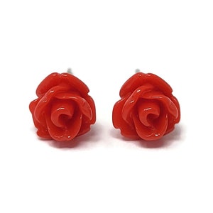 Small Red Rose Post Earrings ~ small 7mm flower blossom stud earring
