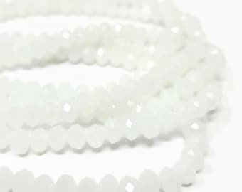 White Faceted Glass Rondelle Bead - 6x4.5mm - about 100 Beads - whole strand - cut glass abacus