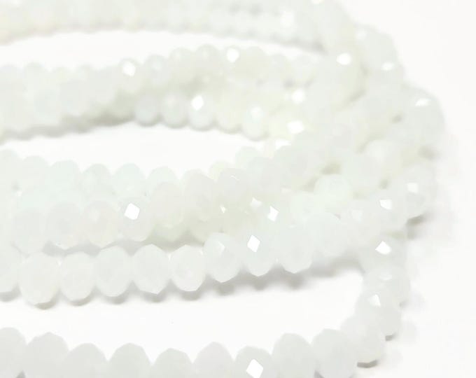 White Faceted Glass Rondelle Bead - 6x4.5mm - about 100 Beads - whole strand - cut glass abacus