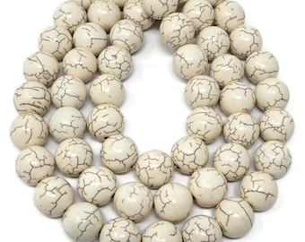 Bone White Howlite 16mm Round Bead - 27 beads - extra large cream ivory beige synthetic turquoise -whole strand - matrix