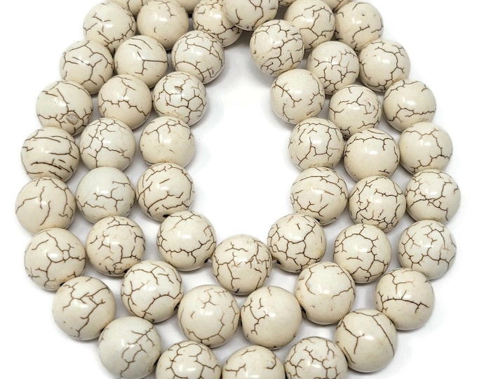 Bone White Howlite 16mm Round Bead - 27 beads - Extra Large Cream Ivory Beige Synthetic White Turquoise Beads - Whole strand - matrix