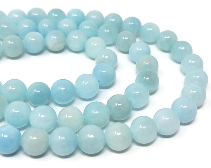 Light Blue Jade 10mm Round Bead - 40 beads - Whole Strand - Aqua - Pale Blue - opaque stone - baby soft blue pastel ocean