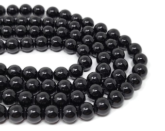 Shiny Black Mountain Jade 8mm Round Bead - Whole Strand - 51 beads - mashan jade - dyed marble
