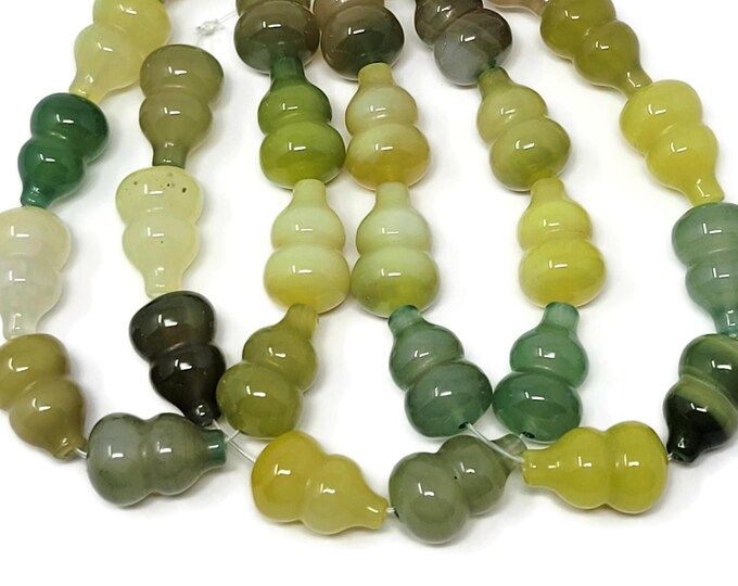 Lemon Lime Agate Carved Vase - Half Strand - Mixed Color - 10 beads - 18mm by 12mm - yellow and green agate teardrop mix