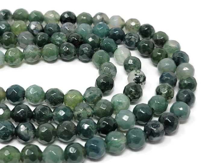 Green Moss Agate 6mm Faceted Round Bead - 60 beads - whole strand - earthy shades of green stone