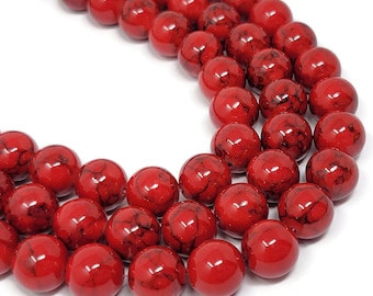 Cherry Red Mountain Jade 12mm Round Bead - 33 beads - Mashan jade - whole strand - scarlet marble