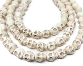 Bone White Howlite Skull Bead - 10mm by 9mm by 8mm - 37 beads - Whole Strand - skulls synthetic turquoise - ivory cream off-white