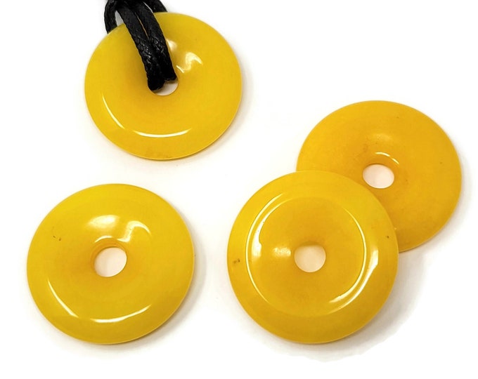 Apricot Jade Donut Focal Bead or Pendant - 30mm by 7mm with 6mm Hole - opaque yellow orange pi stone - ring - circle