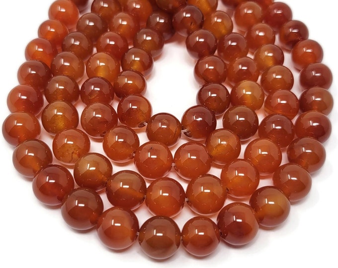 Carnelian 12mm Round Bead - 33 beads - Whole Strand -  Red Agate - rust translucent red orange stone