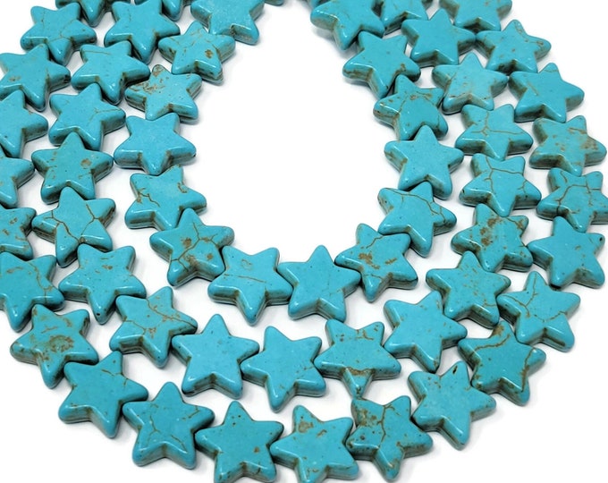 Blue Star Bead - 15mm by 14mm by 5mm - 31  beads - Whole Strand - Sky Blue Synthetic Turquoise Stars